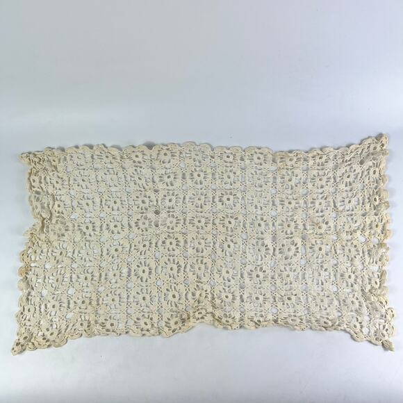 Vintage Crochet Large Doily Floral Lace Handmade Cotton Ecru 12.5x25.5" Oval - Picture 1 of 7